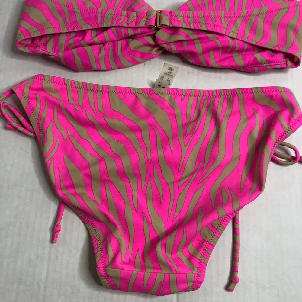 Victorias Secret Bikini Womens Small Zebra Print Pink Tan Strapless Top Padded